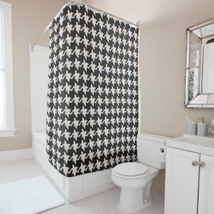Houndstooth Black White Pattern Shower Curtain