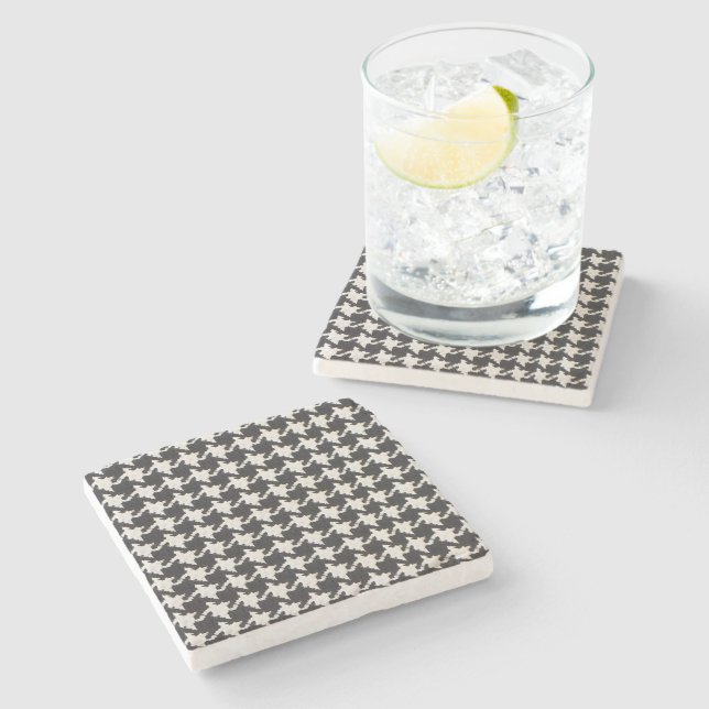 Houndstooth Black White Pattern Stone Coaster (Side)