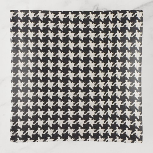 Houndstooth Black White Pattern Trinket Tray