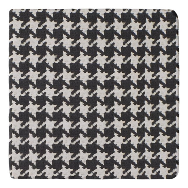 Houndstooth Black White Pattern Trivet (Front)
