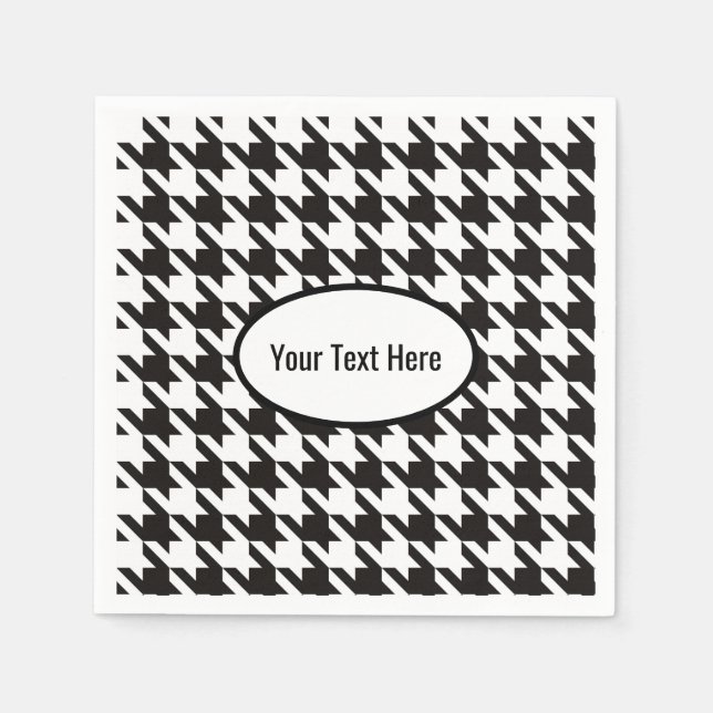 Houndstooth Black White Wedding Personalized Napkins (Front)
