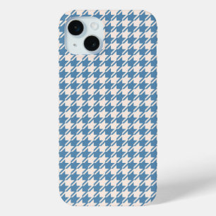 Houndstooth Blue+Cream Rpt Pattern iPhone 15 Plus Case