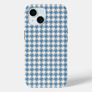 Houndstooth Blue+Cream Rpt Pattern iPhone 15 Case