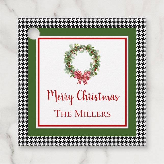 Houndstooth Border Christmas Favor Tag (Front)