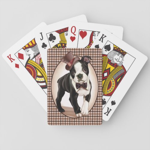 Houndstooth Boston Terrier Playing Cards