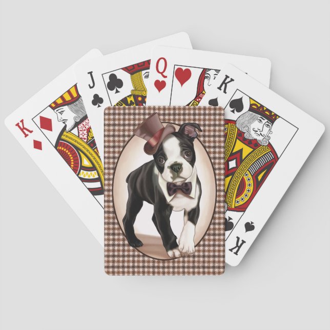 Houndstooth Boston Terrier Poker Cards (Back)