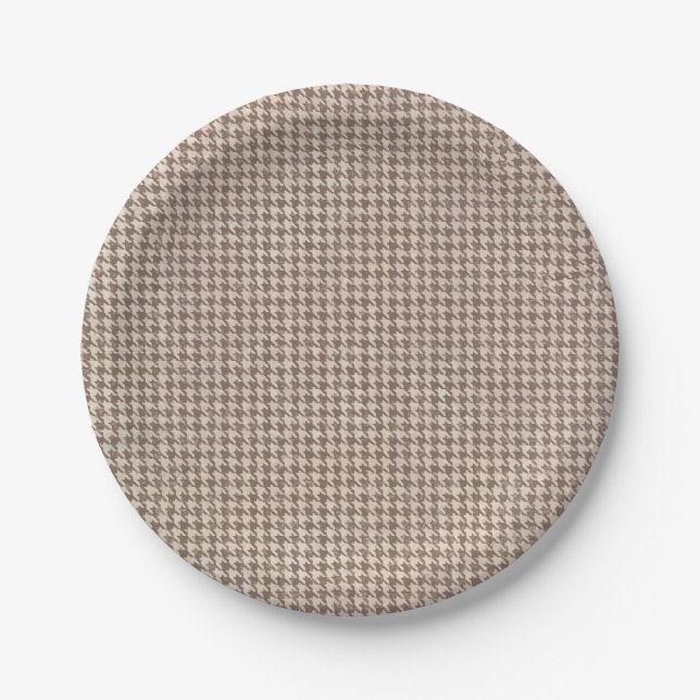 Houndstooth Brown Pattern Paper Plates (Front)
