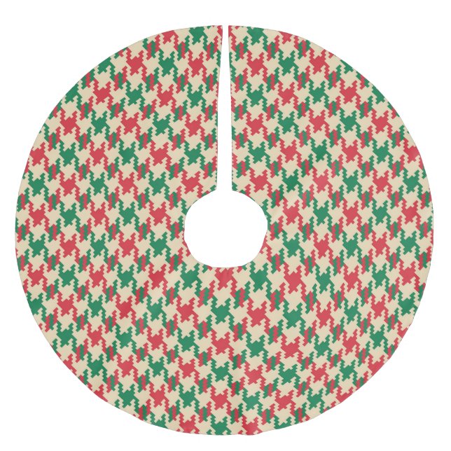 Houndstooth check pattern, dog tooth design. brushed polyester tree skirt (Front)
