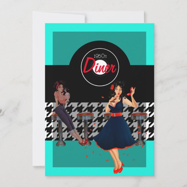 Houndstooth checkered 1950s vintage  invitation (Front)