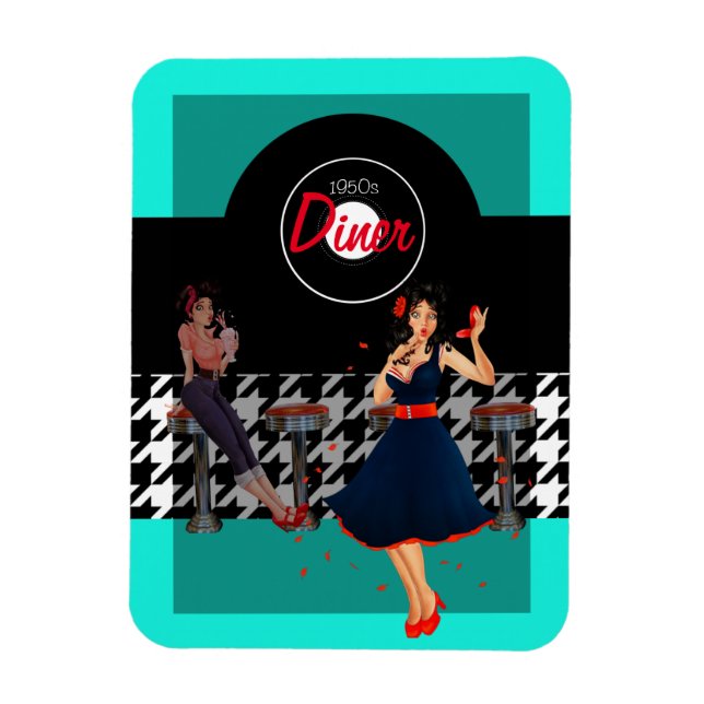 Houndstooth checkered 1950s vintage magnet (Vertical)