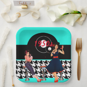 Houndstooth checkered 1950s vintage  paper plates