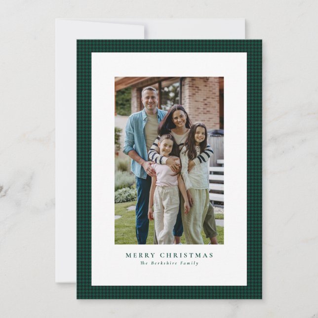 Houndstooth classic Christmas green Holiday Card (Front)