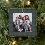 Houndstooth classic green one photo Christmas Ceramic Ornament<br><div class="desc">A classic dark green houndstooth pattern frames a single square photo in this simple personalized Christmas ornament design. A great way to commemorate a favorite family photo or event for the year, this ornament makes a perfect gift for parents, grandparents and more. The back features a matching houndstooth pattern with...</div>