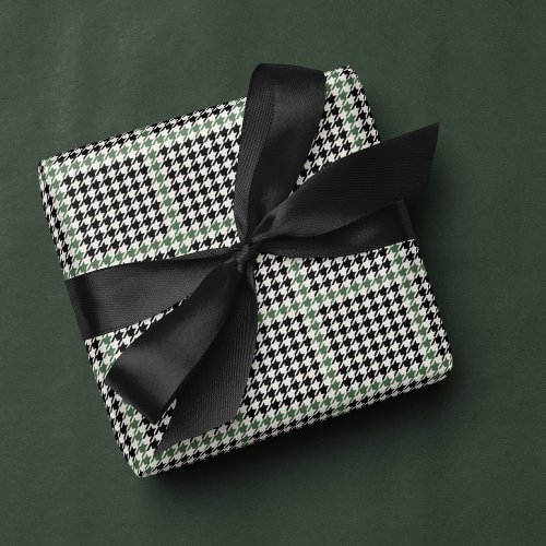 Houndstooth classic holiday black green stylish wrapping paper