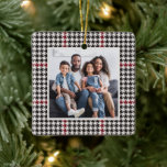 Houndstooth classic red black one photo Christmas Ceramic Ornament<br><div class="desc">A classic and festive black and red houndstooth pattern frames a single square photo in this simple personalized Christmas ornament design. A great way to commemorate a favorite family photo or event for the year, this ornament makes a perfect gift for parents, grandparents and more. The back features a matching...</div>