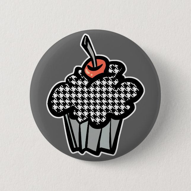 houndstooth cupcake pinback button (Front)