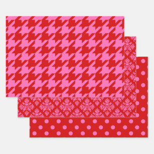 Classic Christmas Wrap Houndstooth Red Burgundy Wrapping Paper