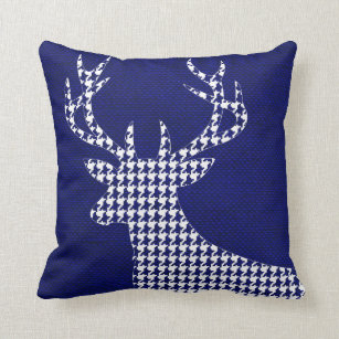 Houndstooth Deer Silhouette on Burlap   navy Throw Pillow