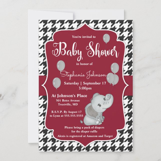 Houndstooth Elephant Baby Shower Invitation (Front)