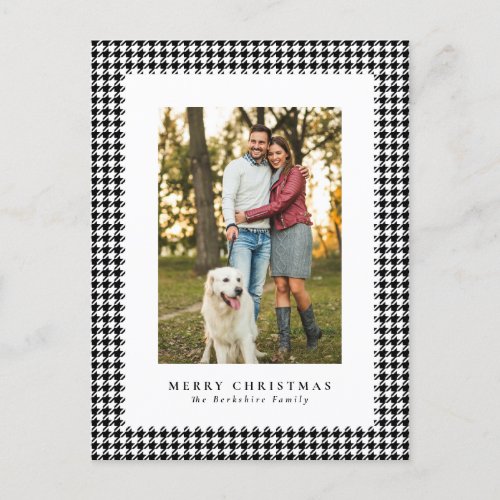 Houndstooth frame Merry Christmas black and white Holiday Postcard