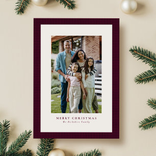 Houndstooth frame mulberry Christmas photo Holiday Card