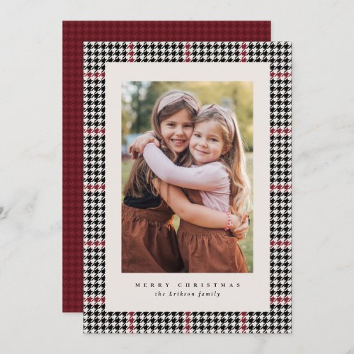 Houndstooth frame red black one photo classic holiday card