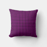Houndstooth fuchsia and black reversible throw pillow