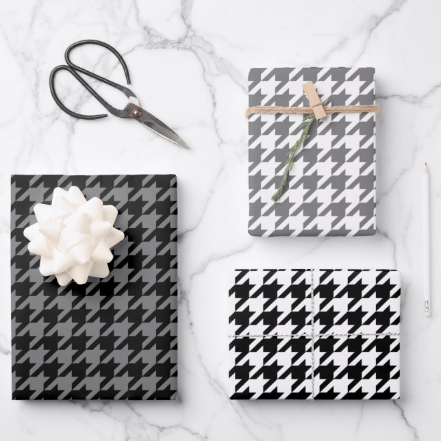 Houndstooth Grayscale Wrapping Paper Sheets (Front)