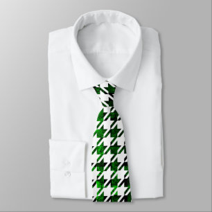 Houndstooth Green and Black Toned Pattern Tie