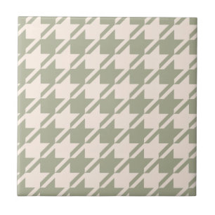 Houndstooth Green+Cream Lg Pattern Ceramic Tile