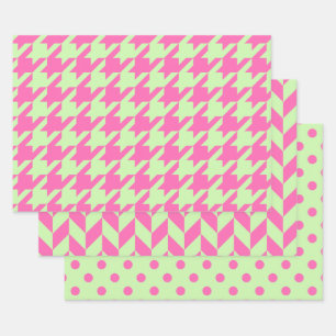 Houndstooth, Herringbone, Dot DIY Celery Pinks Wrapping Paper Sheets