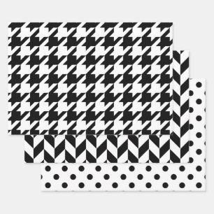 Houndstooth, Herringbone, Dot DIY Colors Wht Black Wrapping Paper Sheets