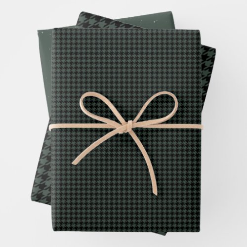Houndstooth holiday check dark green Christmas Wrapping Paper Sheets