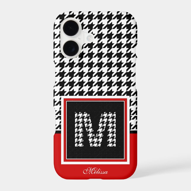Houndstooth Monogram | Red Black White Iphone Case (Back)