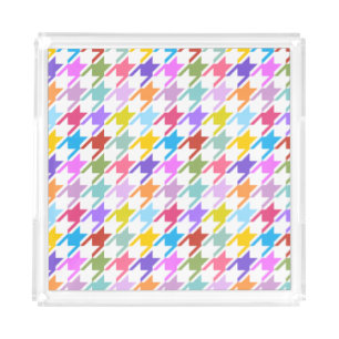 Houndstooth Multicolor+White Big Pattern Acrylic Tray