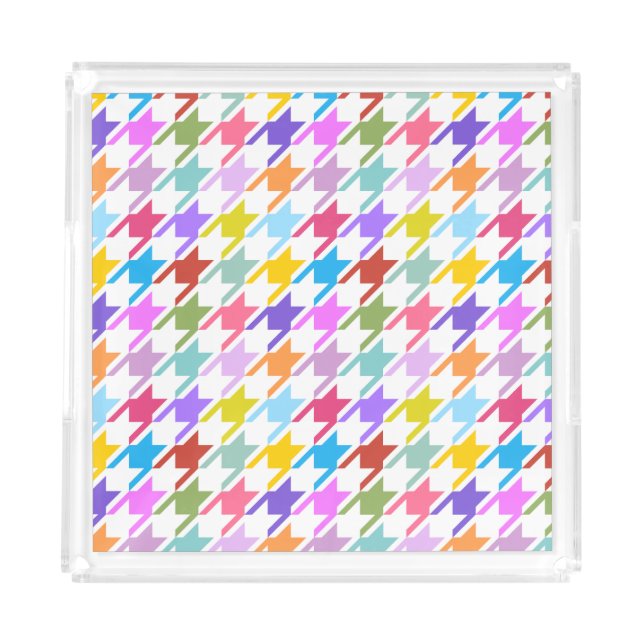 Houndstooth Multicolor+White Big Pattern Acrylic Tray (Front)