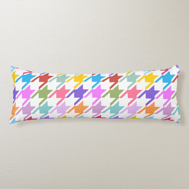 Houndstooth Multicolor+White Big Pattern Body Pillow (Front)