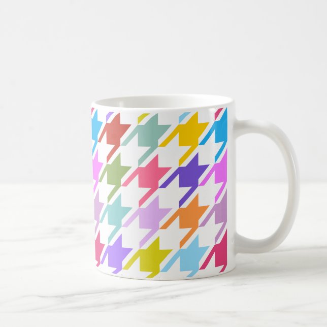 Houndstooth Multicolor+White Big Pattern Coffee Mug (Right)