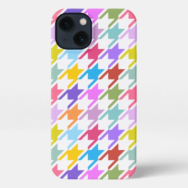 Houndstooth Multicolor+White Big Pattern iPhone Case (Back)