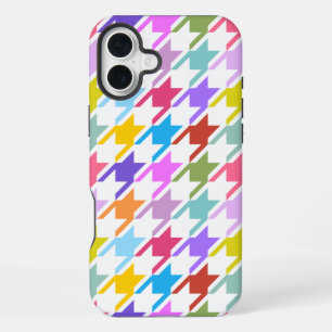 Houndstooth Multicolor+White Big Pattern iPhone 16 Plus Case