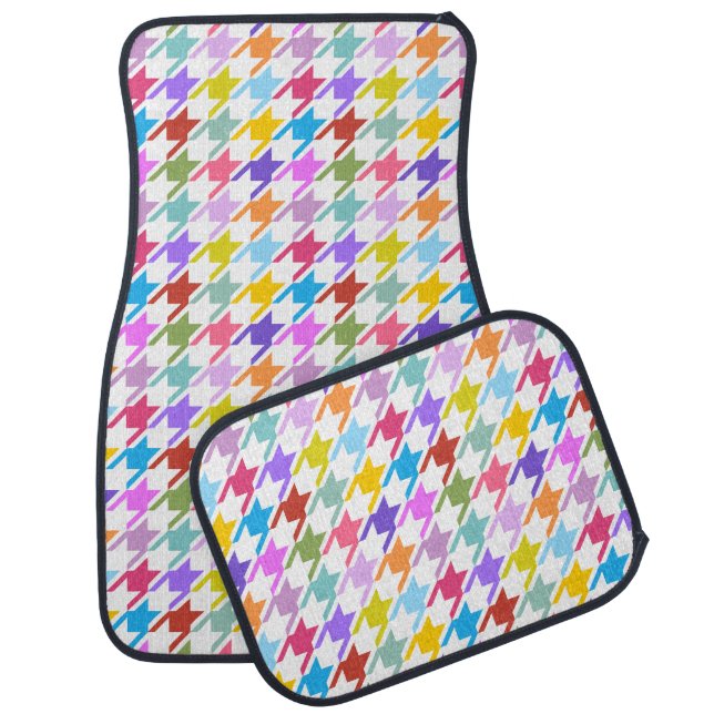 Houndstooth Multicolor+White Pattern Car Floor Mat (Set)