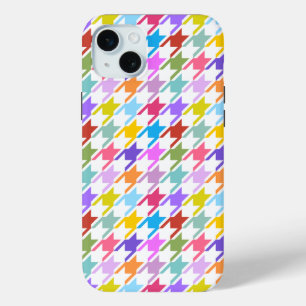 Houndstooth Multicolor+White Pattern iPhone 15 Plus Case