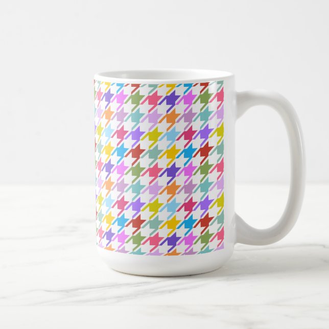 Houndstooth Multicolor+White Pattern Coffee Mug (Right)