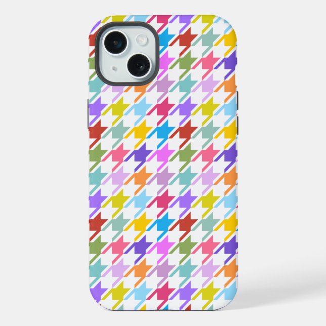 Houndstooth Multicolor+White Pattern Iphone Case (Back)