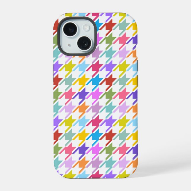 Houndstooth Multicolor+White Pattern Iphone Case (Back)