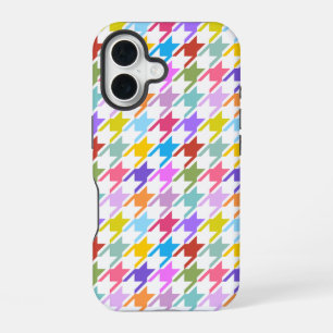 Houndstooth Multicolor+White Pattern iPhone 16 Case
