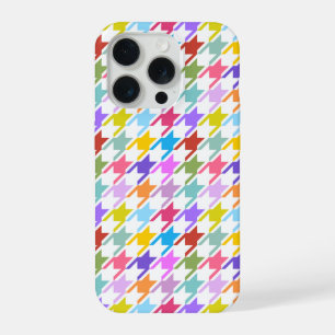 Houndstooth Multicolor+White Pattern iPhone 15 Pro Case