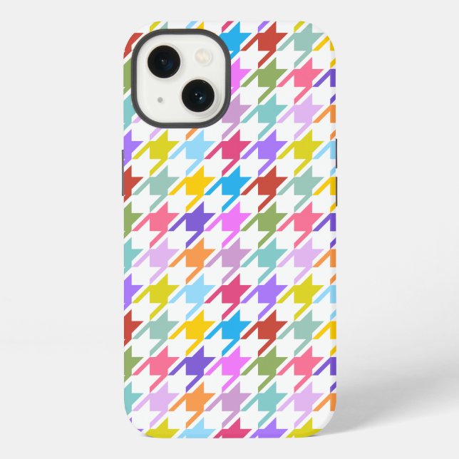 Houndstooth Multicolor+White Pattern Iphone Case (Back)