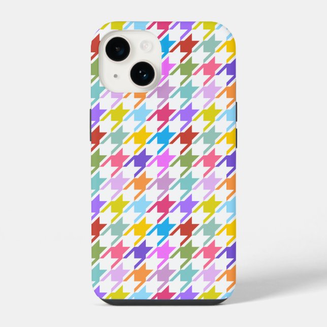 Houndstooth Multicolor+White Pattern iPhone Case (Back)