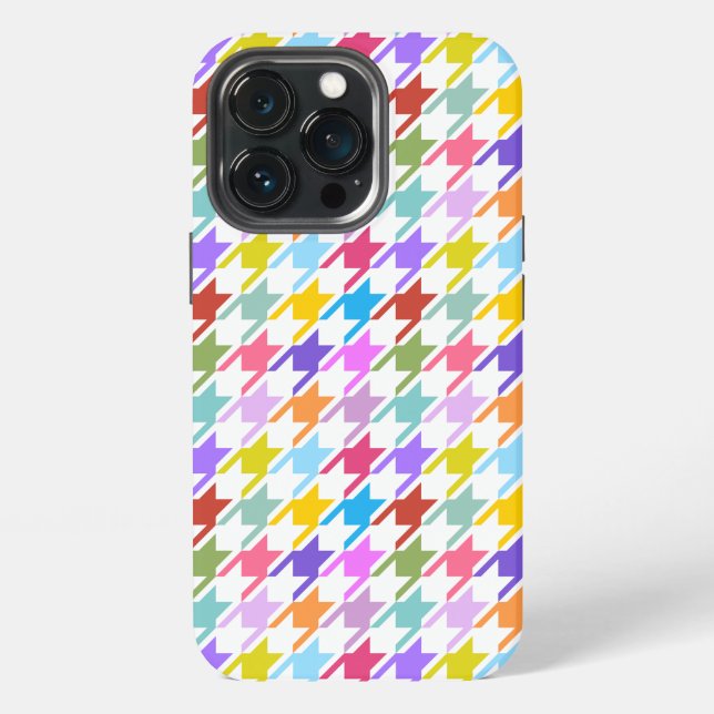 Houndstooth Multicolor+White Pattern Iphone Case (Back)